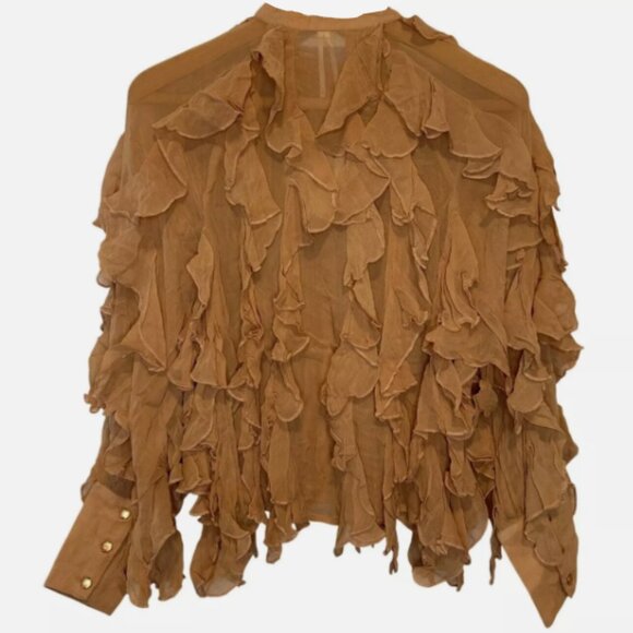 Brand New by Anthropologie Sheer Ruffle Buttondown Blouse - Picture 6 of 13